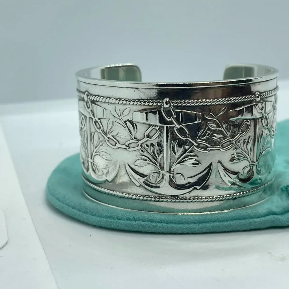 Vintage Tiffany & Co. Makers Anchor Motif Cuff Bracelet Sterling Silver 6.25" - Picture 11 of 16